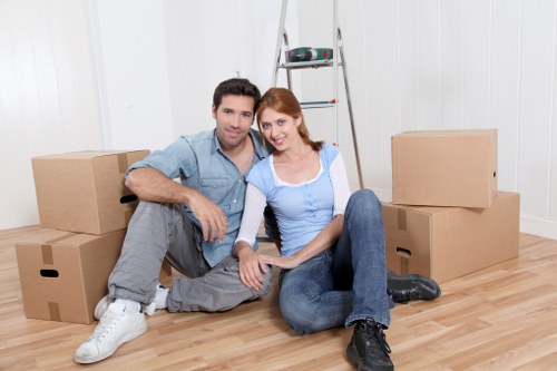 Boxes, furniture, and packing supplies prepared for a Dulwich apartment move