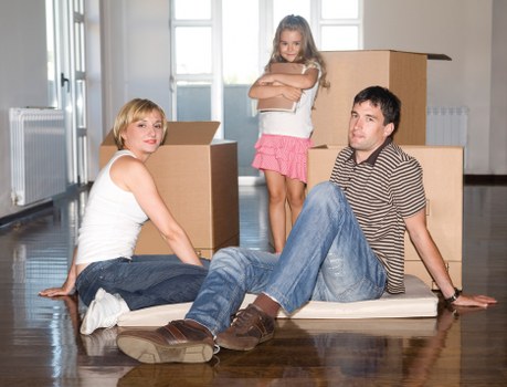 Business relocation setup with labelled boxes and office items